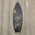 Tropical Vibes: Metal Surfboard Sign with Palm Trees Paradise