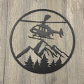 Metal Helicopter Over Forest Scenic Sign