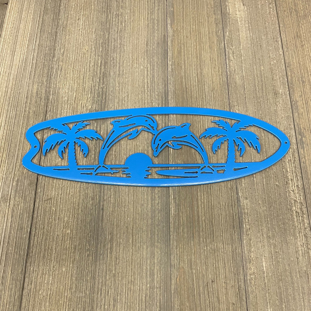 Metal Surfboard with Dolphin Ocean Scene Sign