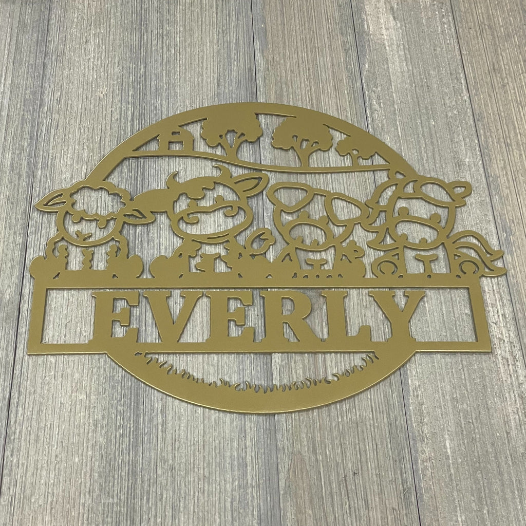 Down on the Farm: Personalized Kids' Animal Haven Metal Sign - Custom Childrens Name Sign