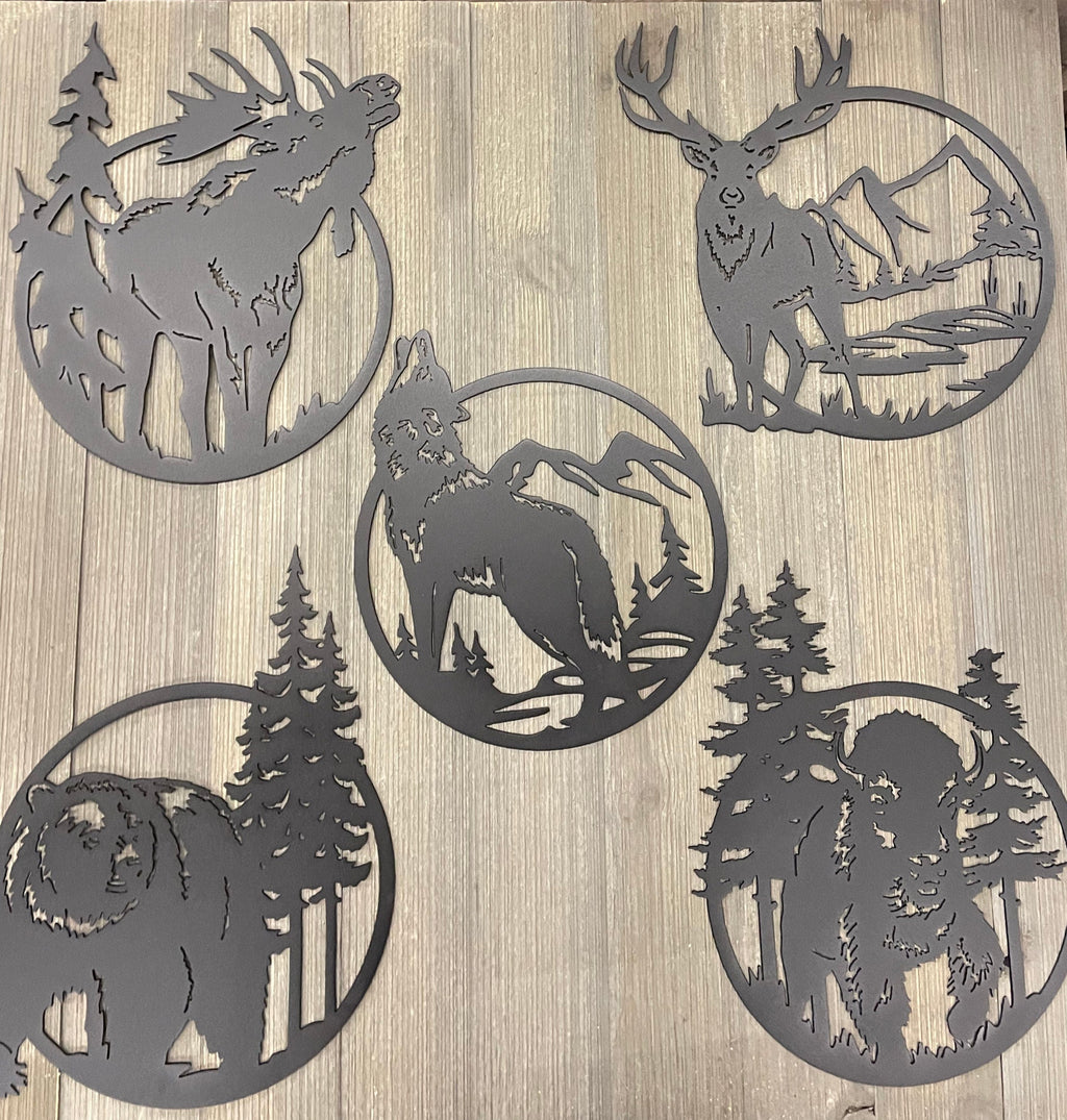 Wild Animals Metal Sign Collection: Set or Individually - Moose - Elk - Wolf - Bear - Bison