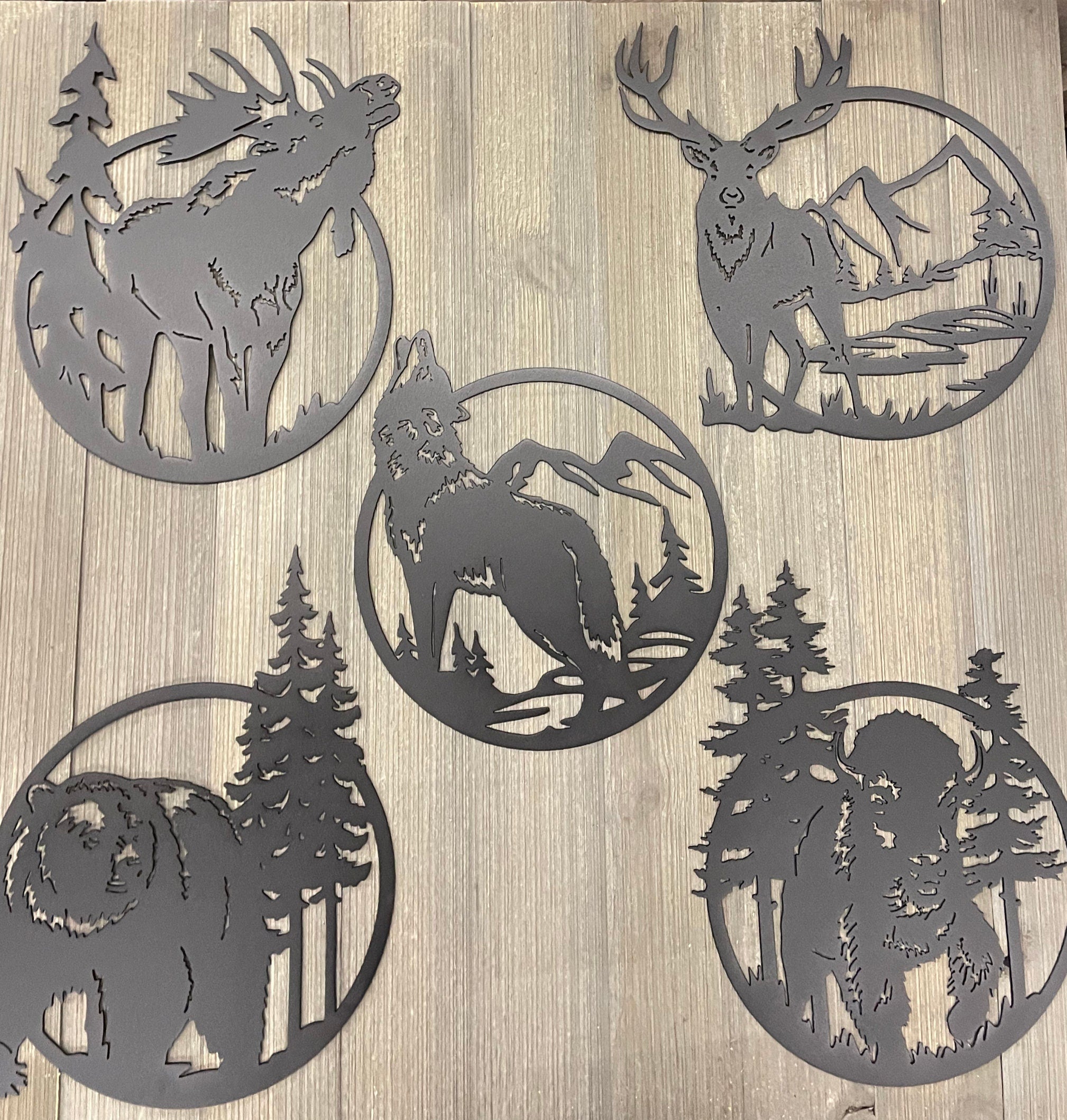 Wild Animals Metal Sign Collection: Set or Individually - Moose - Elk - Wolf - Bear - Bison