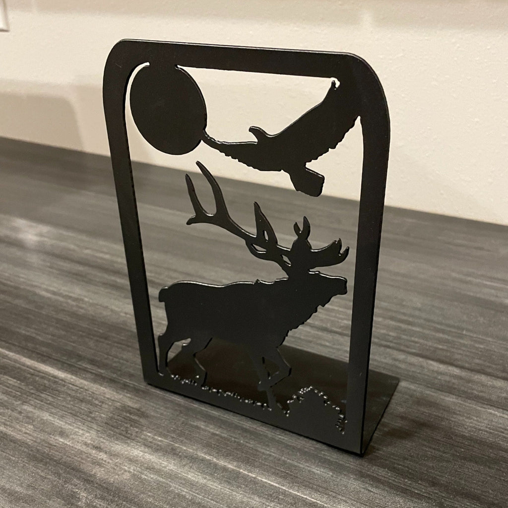 Elk Silhouette Metal Bookend - Steel Book Holder - One Piece