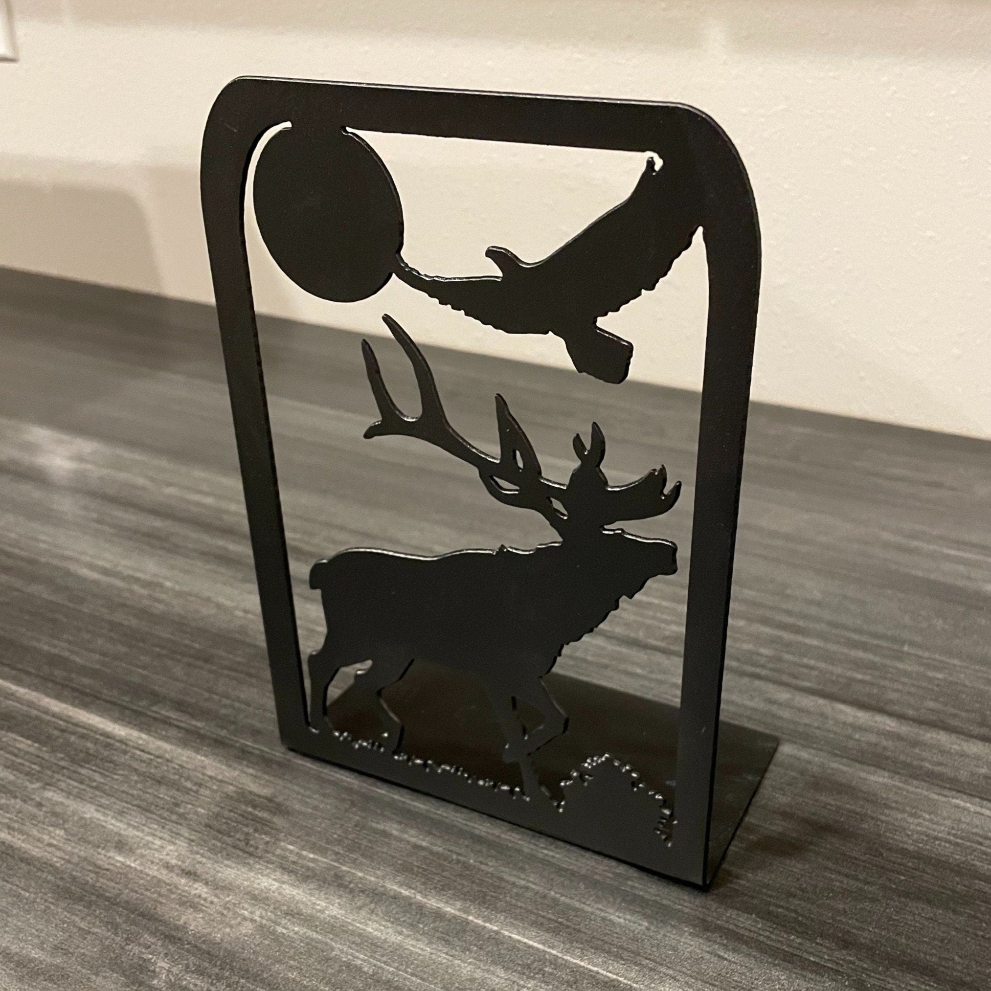 Elk Silhouette Metal Bookend - Steel Book Holder - One Piece
