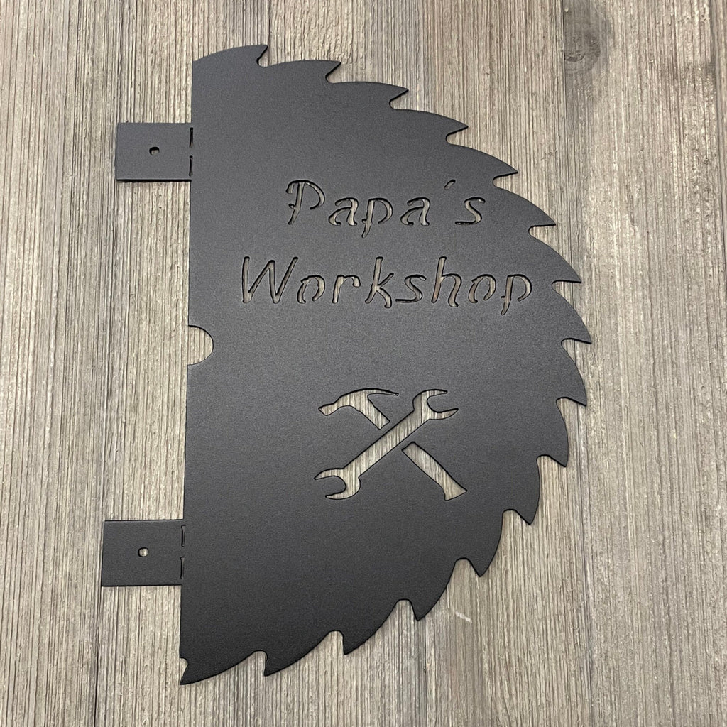 Papa's Workshop Sawblade Metal Sign Cutout