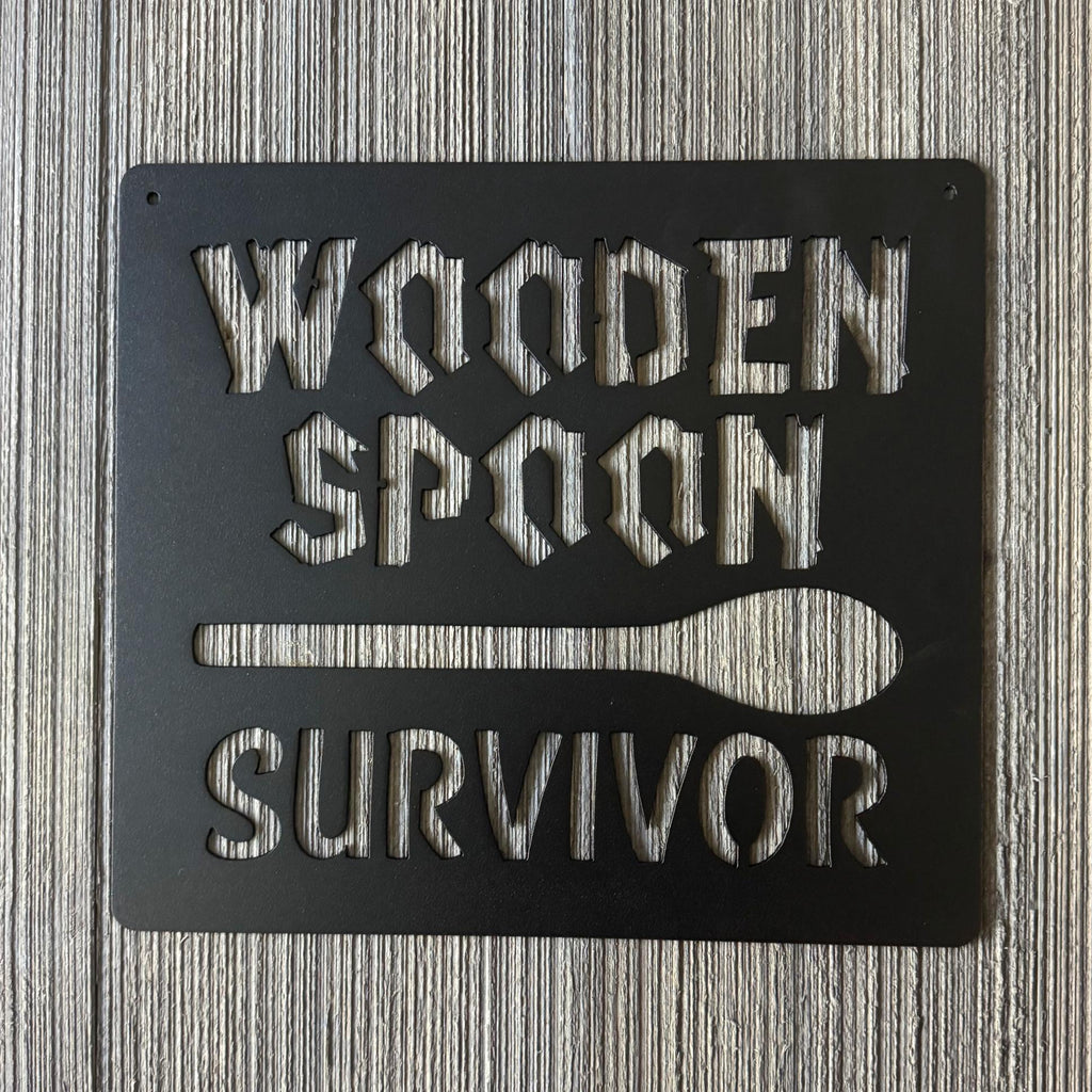 Wooden Spoon Survivor Metal Sign Cutout - Humorous Kitchen Wall Decor