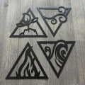 4-Piece Elemental Metal Sign Cutout Set - Earth, Wind, Fire, Water Triangle Design