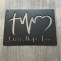 Faith Hope Love Metal Sign Cutout - Cross, Heartbeat, and Heart Design