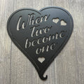 When Two Hearts Become One Metal Sign Cutout - Heart-Shaped Romantic Wall Decor - Wedding decor