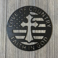 Love of Country, Faith in God Metal Sign Cutout - U.S. Flag and Cross Design