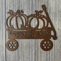 Happy Fall Y'all Metal Sign Cutout with Pumpkins in Wagon - Autumn Home Decor