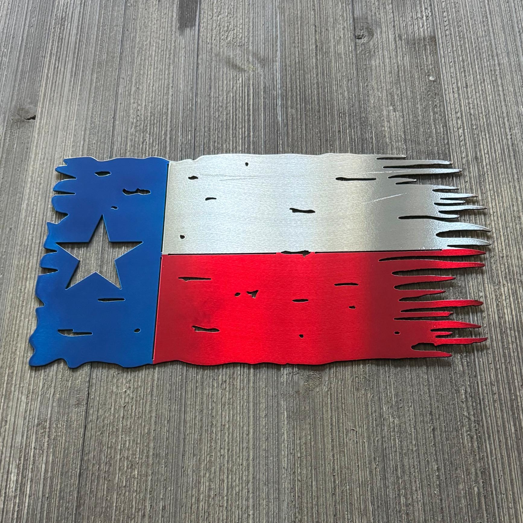 Distressed Texas Flag Metal Sign - Tattered Vintage Lone Star State Decor