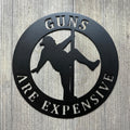 Guns Are Expensive Metal Sign Cutout - Man on Stripper Pole - Man Pole Dancing - Funny Fat Guy on Stripper Pole Decor