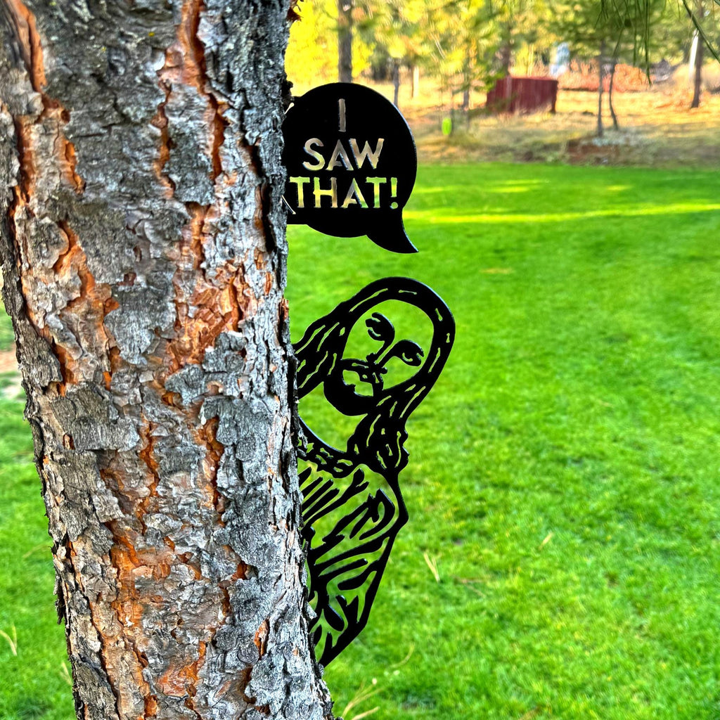 Peek-A-Boo Jesus Metal Sign – "I Saw That" Funny Decor - Funny Religious Decor - Peaking Jesus