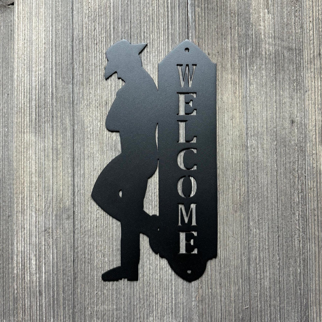 Cowboy Welcome Metal Sign – Rustic Western Decor