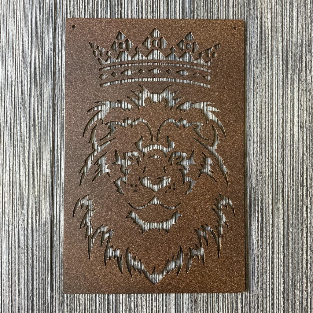 Lion Wearing Crown Metal Sign - Majestic King of the Jungle Wall Decor - Lion King