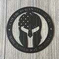Descendant of Men Who Would Not Be Ruled Metal Sign Cutout - Spartan Shield with American Flag Design