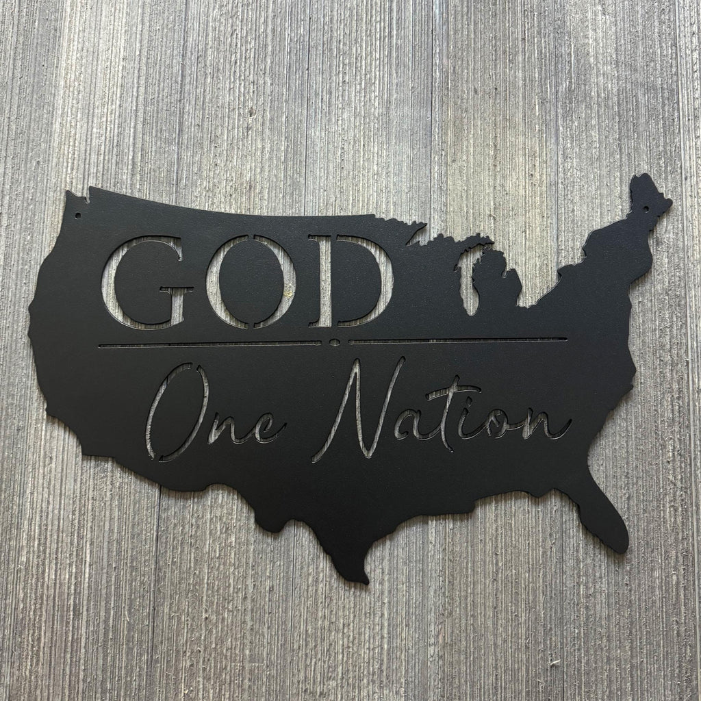 One Nation Under God United States Map Metal Sign Cutout - Patriotic Wall Art