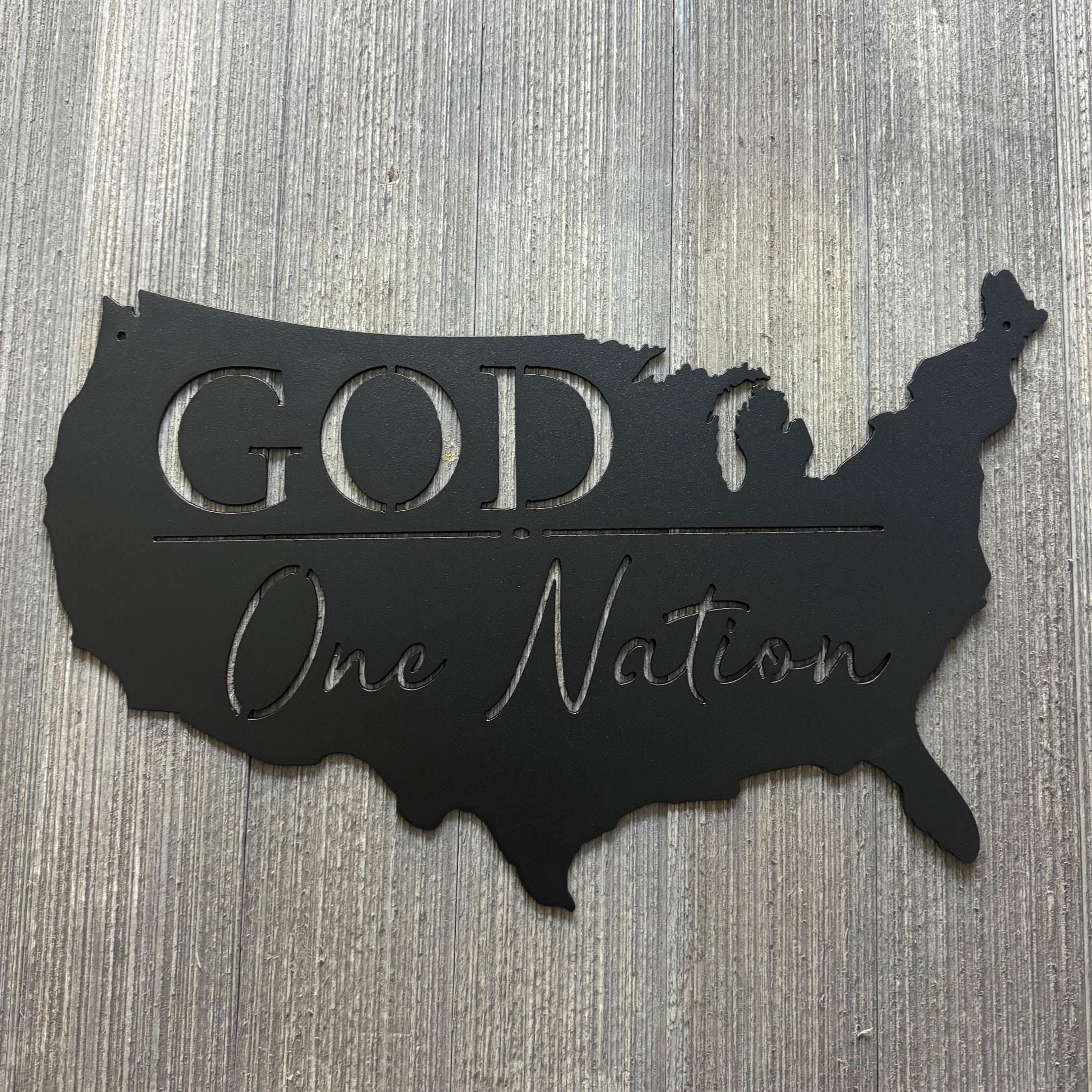 One Nation Under God United States Map Metal Sign Cutout - Patriotic Wall Art