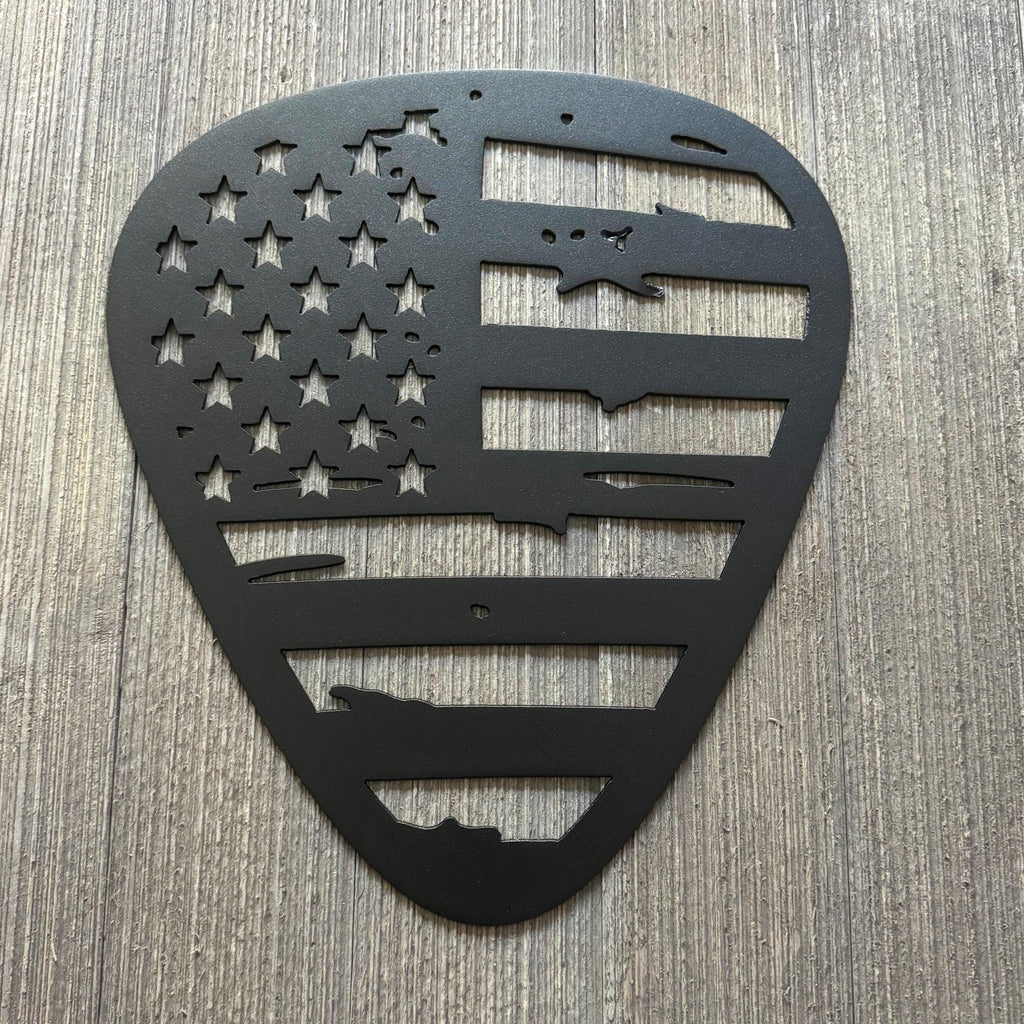 Distressed United States Flag Guitar Pick Metal Sign - Patriotic Wall Art - Gift For The Patriotic Musician