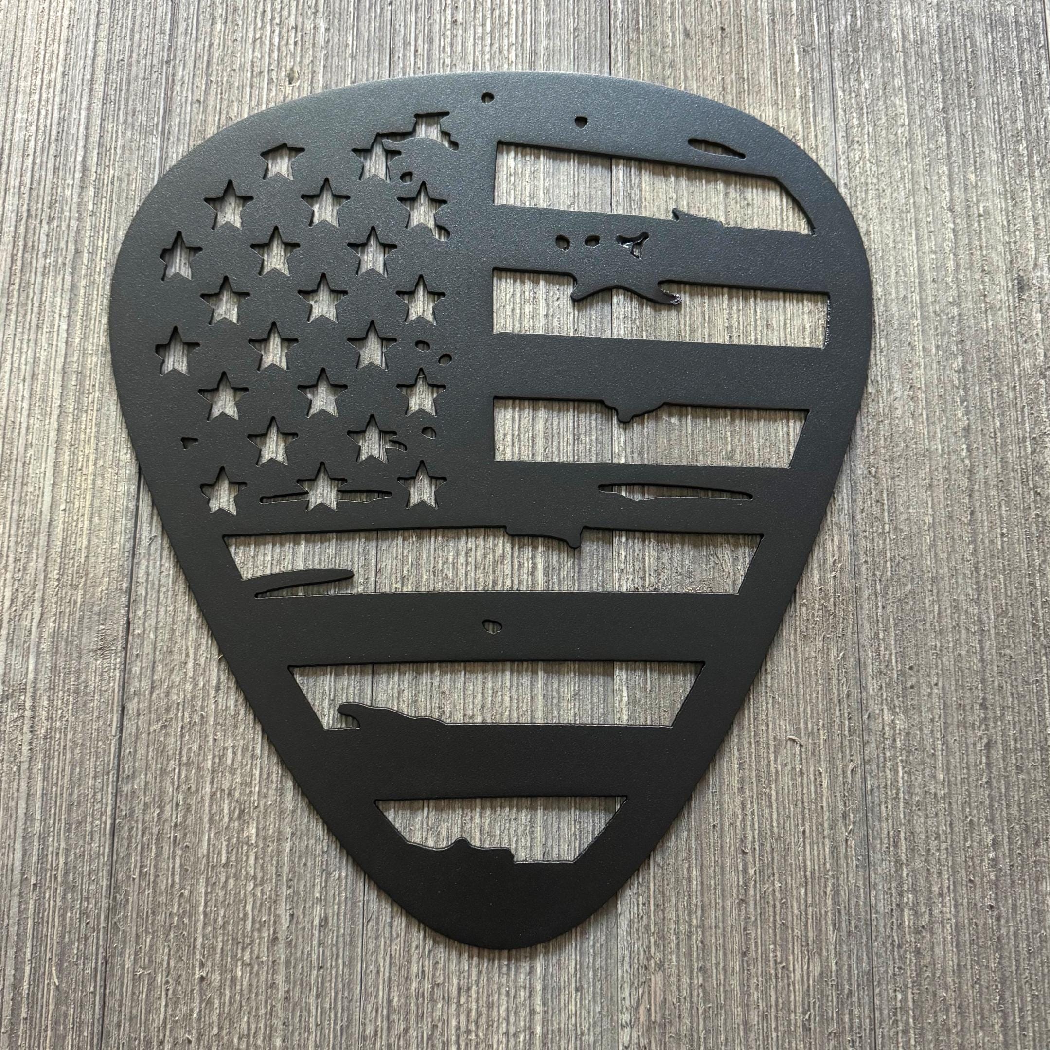 Distressed United States Flag Guitar Pick Metal Sign - Patriotic Wall Art - Gift For The Patriotic Musician