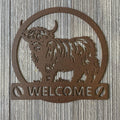 Welcome Metal Sign Cutout with Highland Cow - Rustic Farmhouse Decor - Cow Hoof Design
