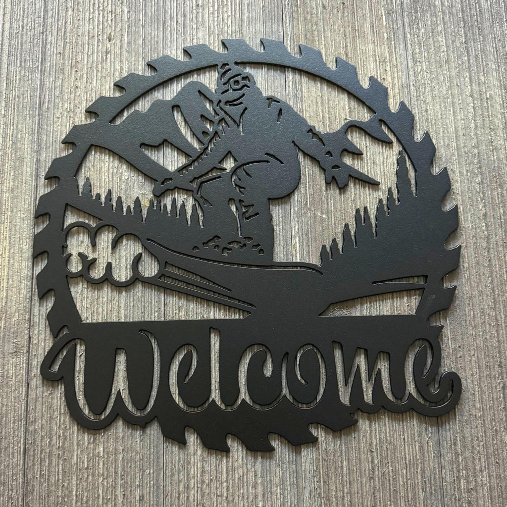 Welcome Metal Sign with Snowboarder - Winter Sports Wall Art - Snow Board Decor