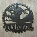Welcome Metal Sign with Snowboarder - Winter Sports Wall Art - Snow Board Decor
