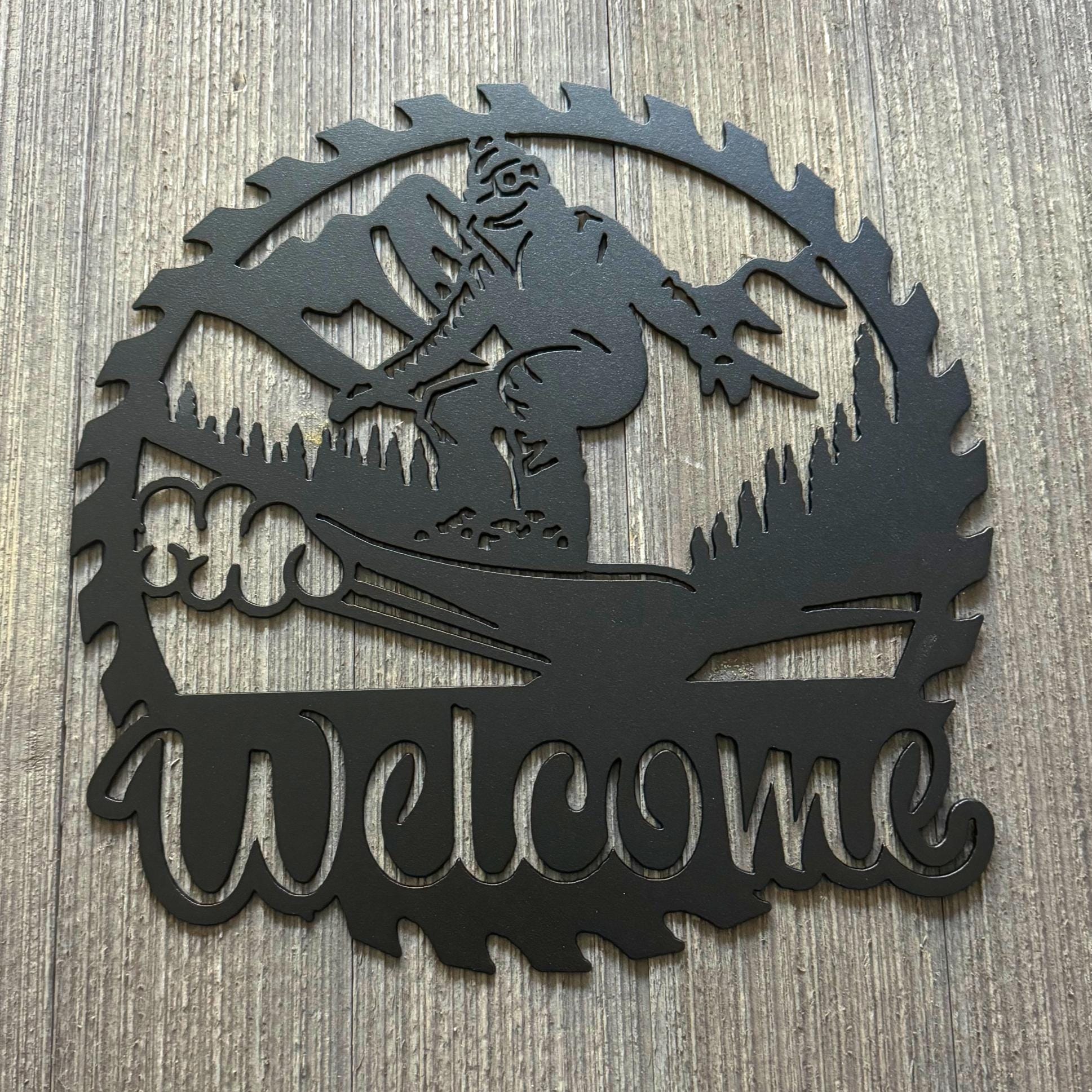 Welcome Metal Sign with Snowboarder - Winter Sports Wall Art - Snow Board Decor