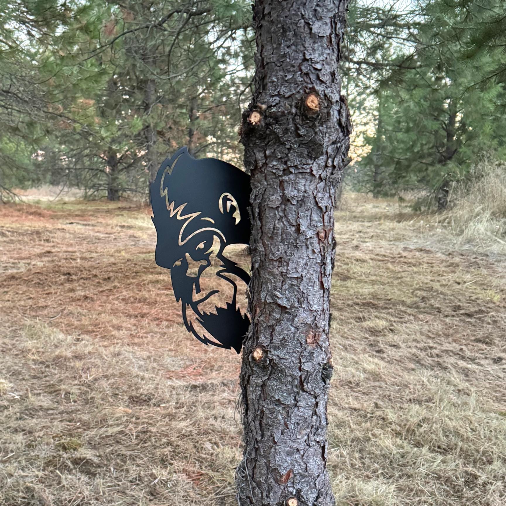 Peek-A-Boo Bigfoot Metal Sign - Sasquatch Tree or Post Mountable Decor