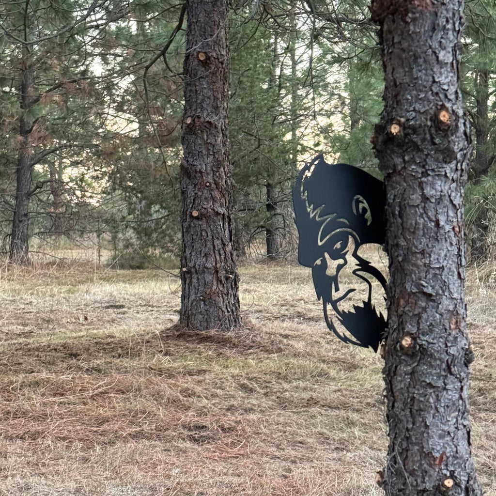 Peek-A-Boo Bigfoot Metal Sign - Sasquatch Tree or Post Mountable Decor