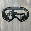 Snowboard Goggle Metal Sign Cutout - Snowboarding Scene with Rider and Chair Lift - Gift For Snowboarding Enthusiast