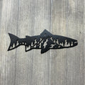 Metal Fish Shape Sign with Mountain Scene – Rustic Nature Decor - Mountain Silhouette - Fish Silhouette