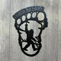Bigfoot Footprint Metal Sign - "I Hate People" with Sasquatch Flipping the Bird
