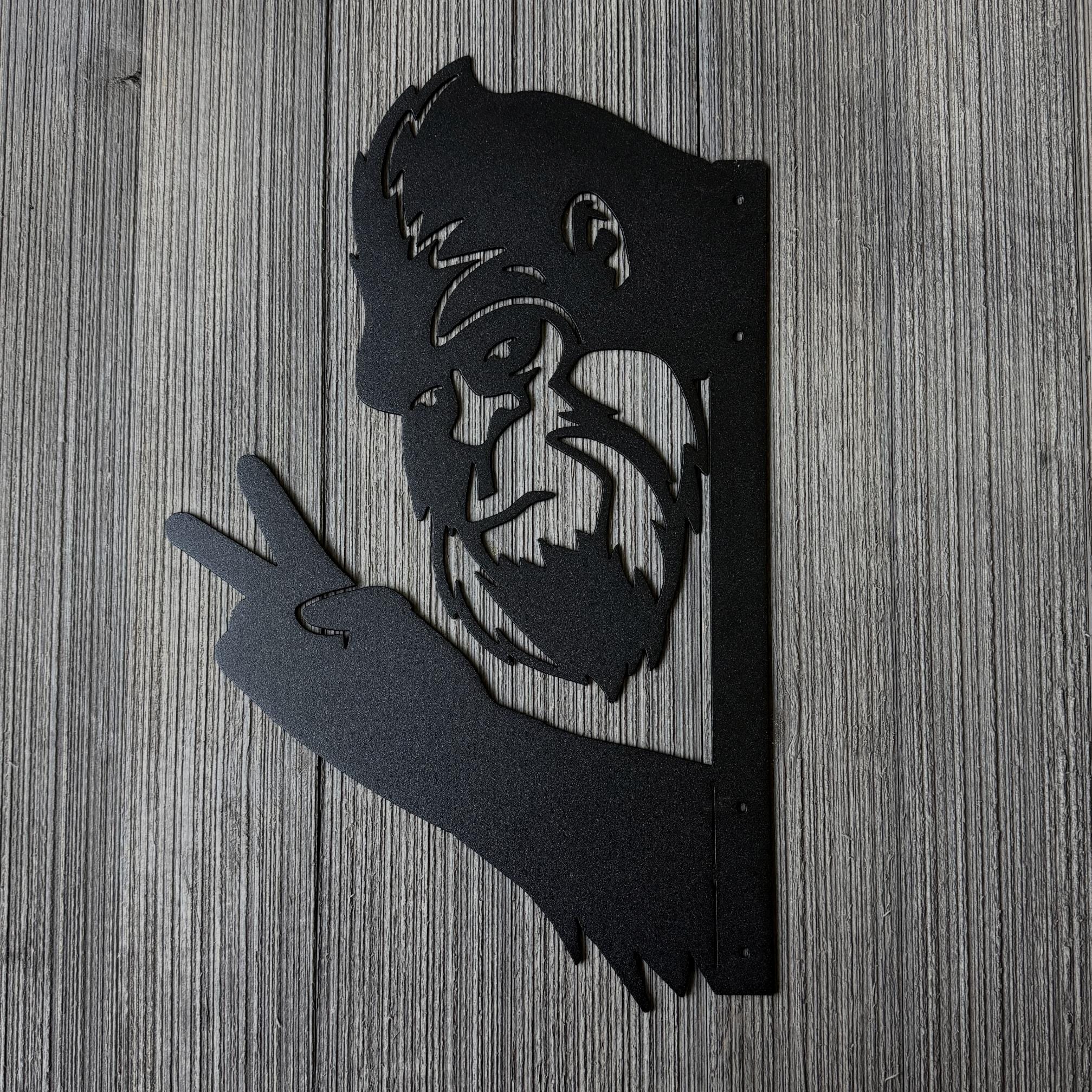 Peek-a-Boo Peace Sign Bigfoot Metal Sign – Peace Sign Edition - Sasquatch Peace Sign