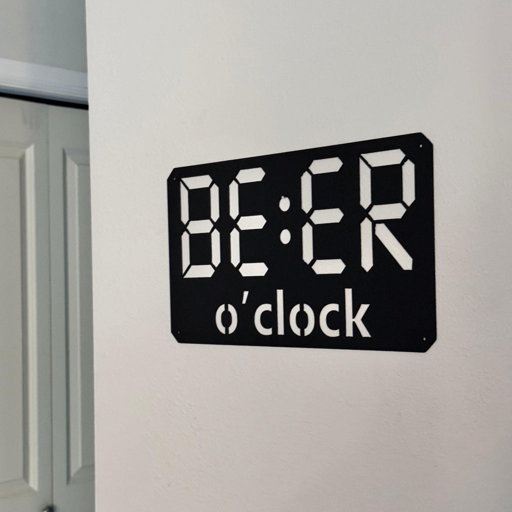 Beer O’Clock Metal Sign | Digital Clock-Style Beer Wall Art | Funny Bar Decor | Man Cave Gift | Garage, Pub, or Home Bar Sign