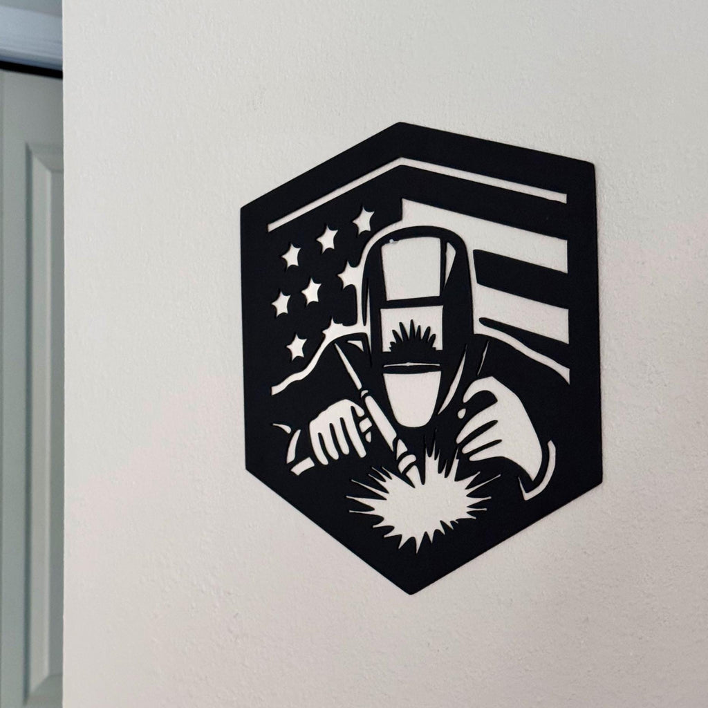 Welder Flag | Welder Metal Sign | American Flag Welding Art | Tradesman Wall Decor | Patriotic Garage or Shop Sign