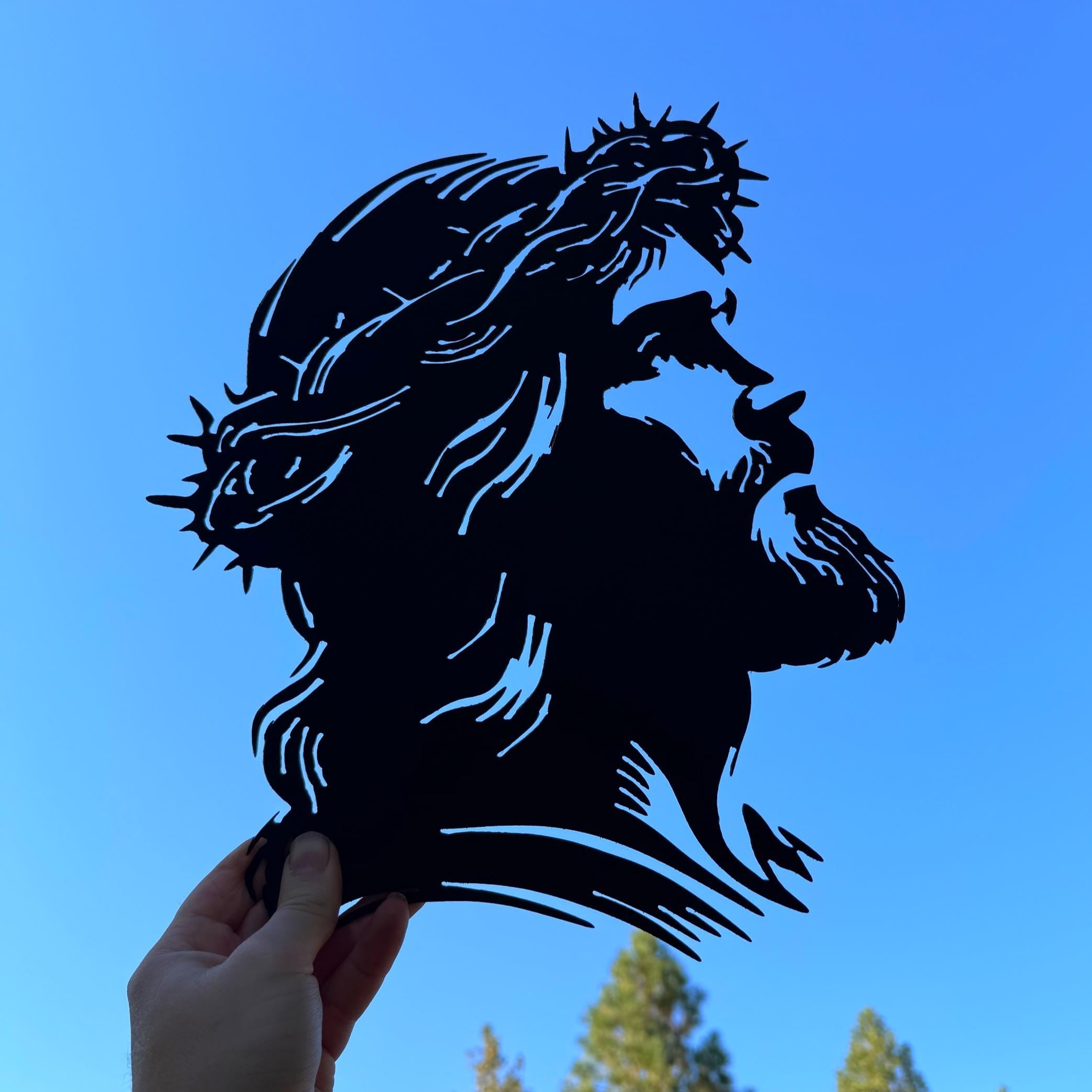Jesus Silhouette Metal Sign | Crown of Thorns Wall Art | Christian Home Decor | Religious Metal Artwork