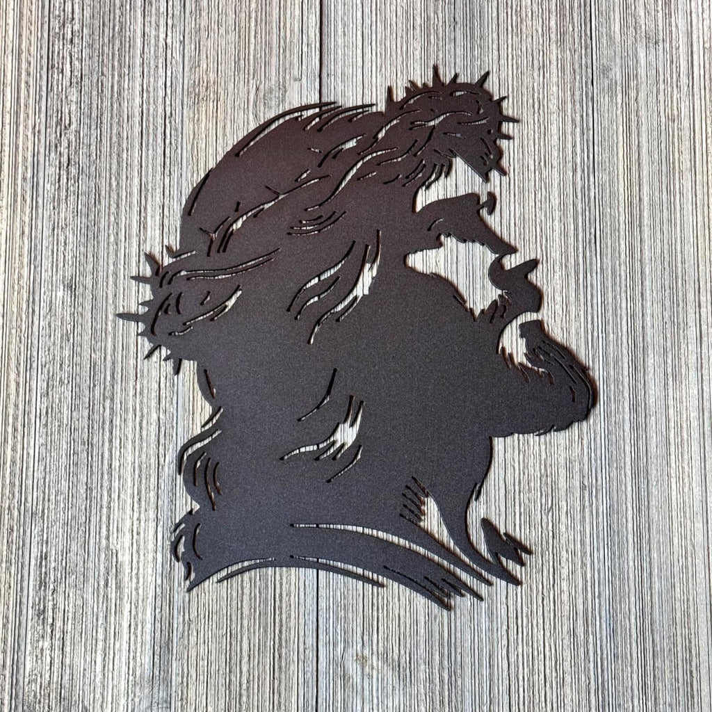 Jesus Silhouette Metal Sign | Crown of Thorns Wall Art | Christian Home Decor | Religious Metal Artwork