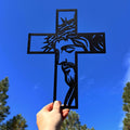 Jesus Cross Metal Wall Art | Christian Home Decor | Faith-Based Metal Sign | Religious Wall Cross with Jesus Silhouette
