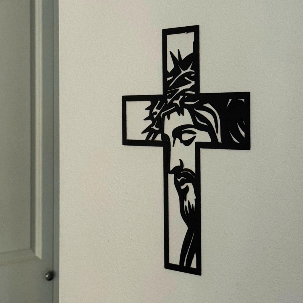 Jesus Cross Metal Wall Art | Christian Home Decor | Faith-Based Metal Sign | Religious Wall Cross with Jesus Silhouette