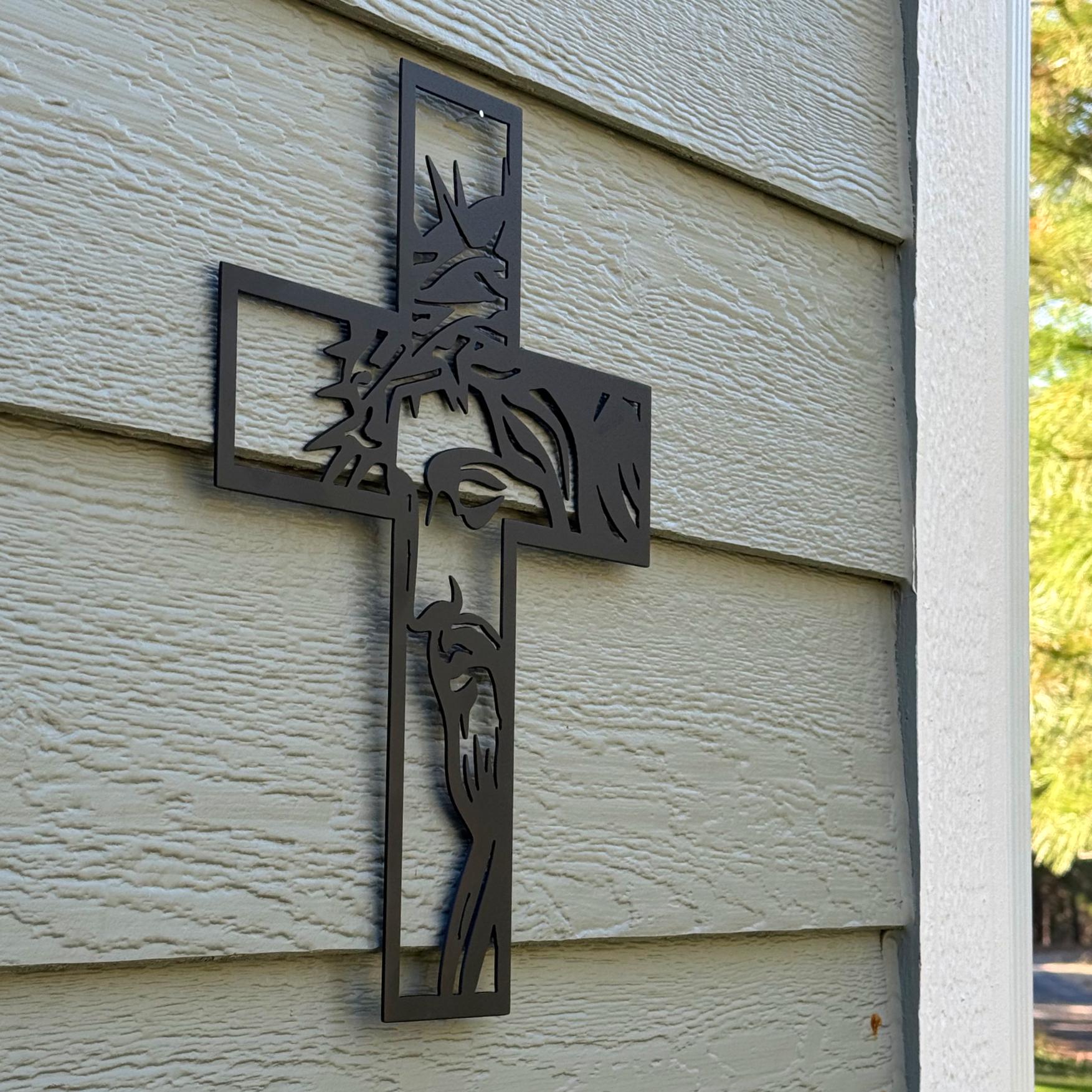 Jesus Cross Metal Wall Art | Christian Home Decor | Faith-Based Metal Sign | Religious Wall Cross with Jesus Silhouette