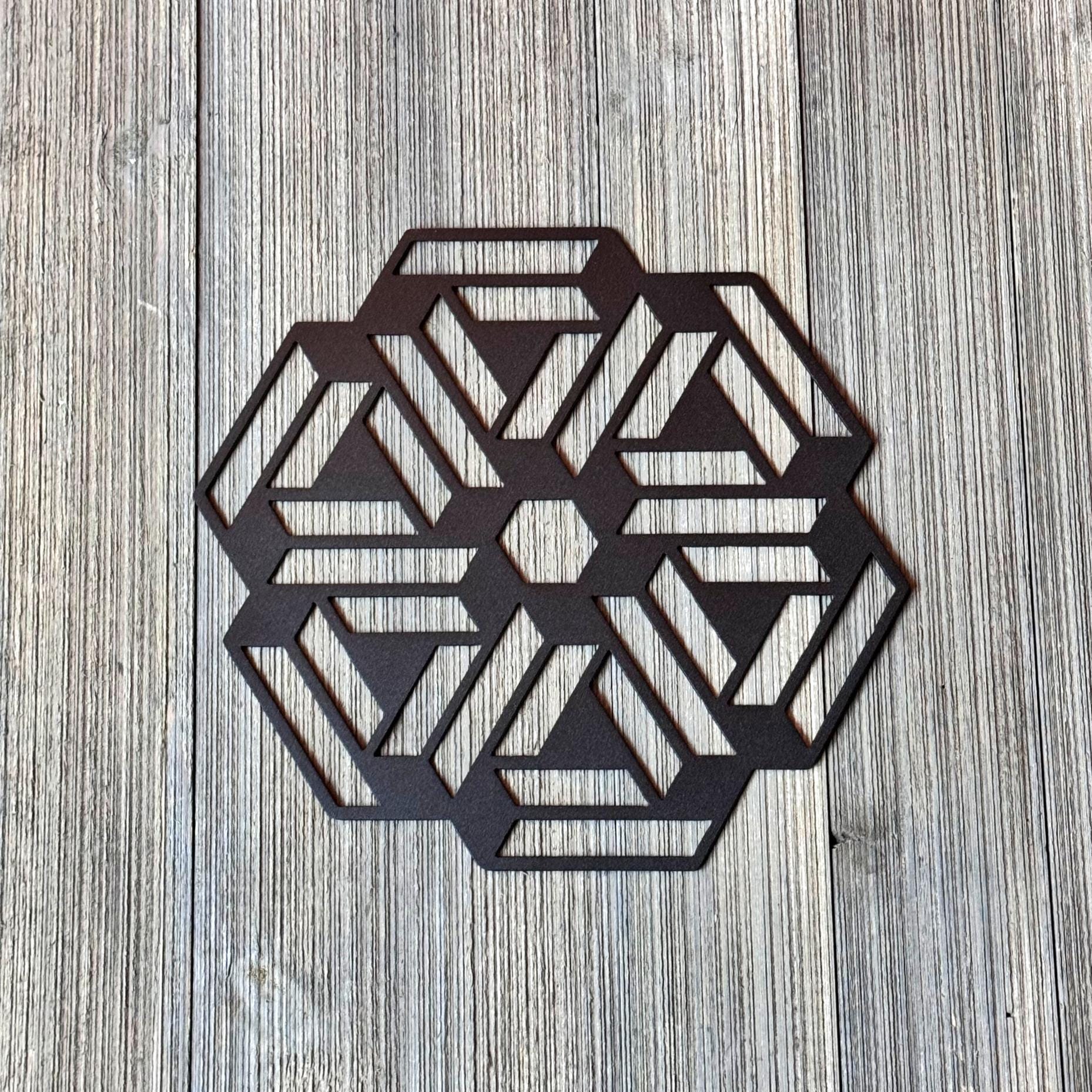 Geometric Optical Illusion Metal Sign | Modern Wall Art | Hexagon Metal Decor | Abstract Home or Office Artwork