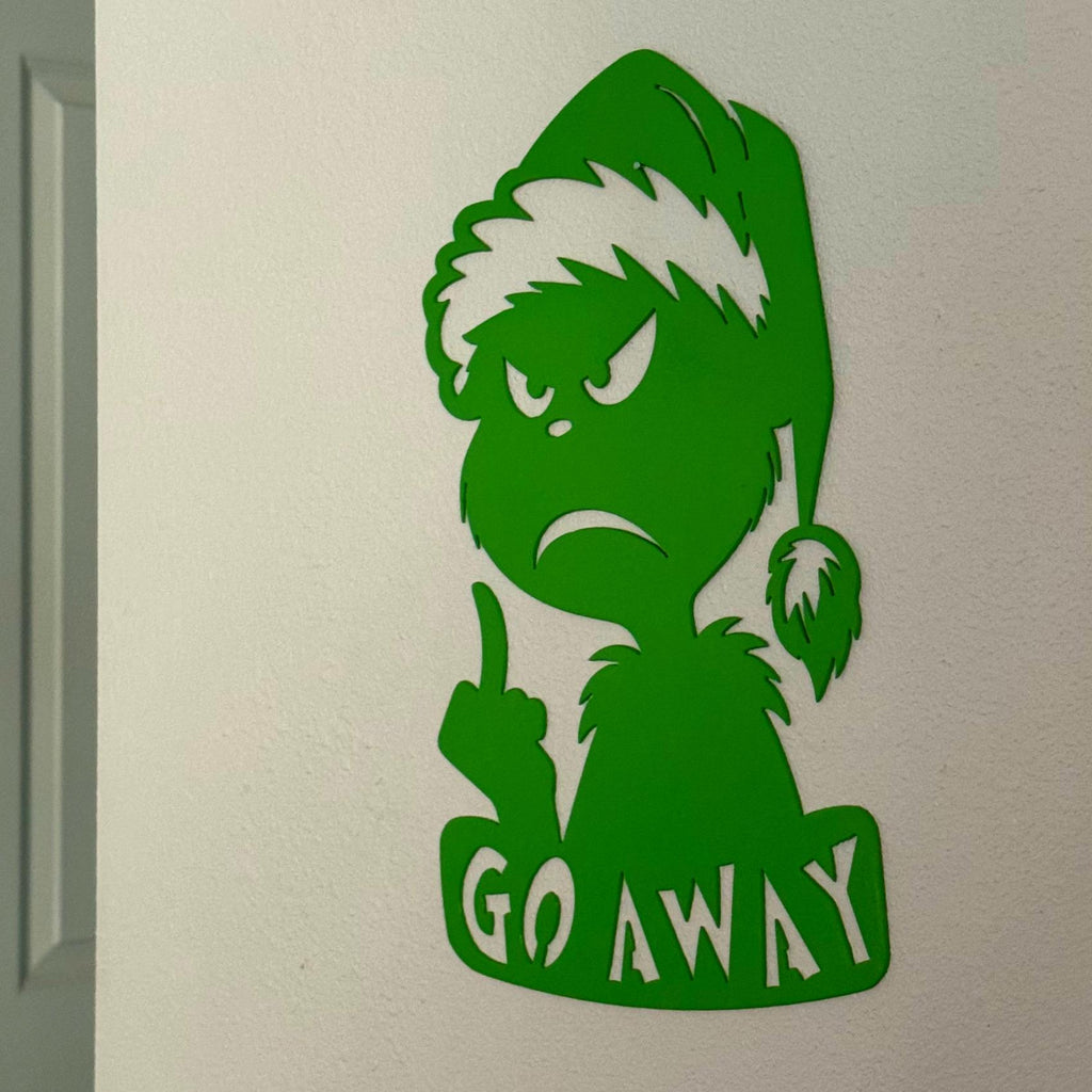 Mean Green Christmas Metal Sign | Funny Holiday Wall Art | Go Away Metal Decor | Grumpy Festive Home Sign