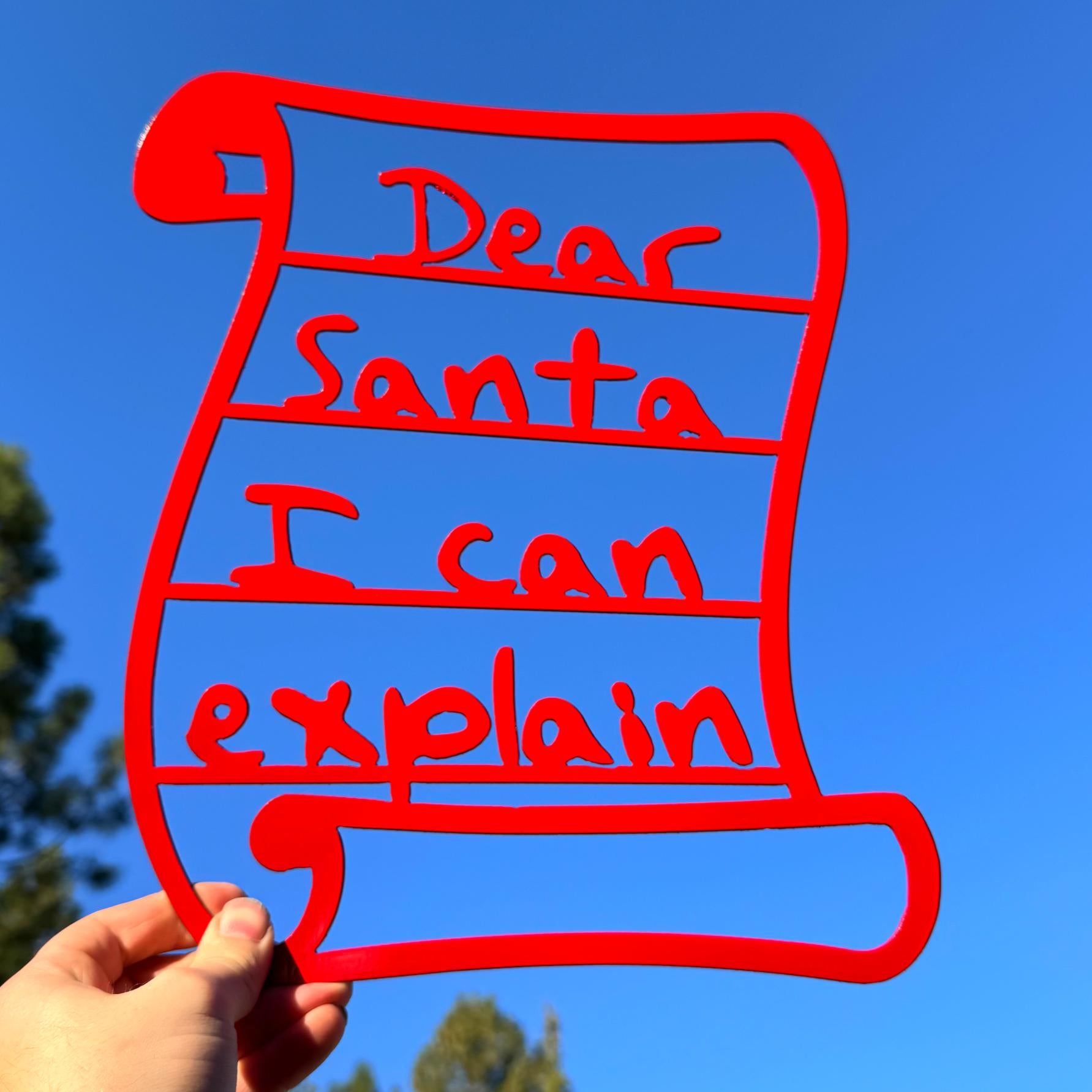 Dear Santa I Can Explain Metal Sign | Funny Christmas Wall Decor | Red Holiday Sign | Humorous Festive Home Artwork