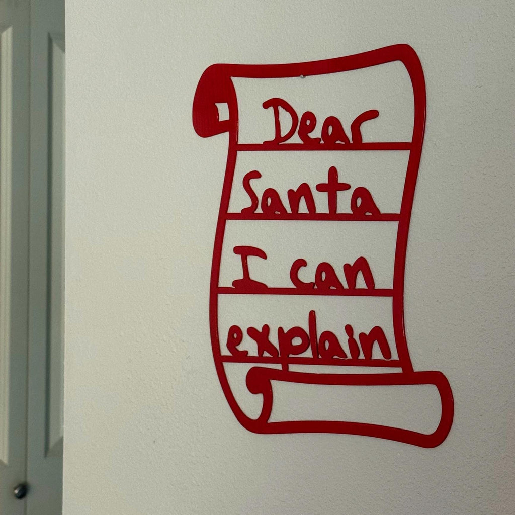 Dear Santa I Can Explain Metal Sign | Funny Christmas Wall Decor | Red Holiday Sign | Humorous Festive Home Artwork