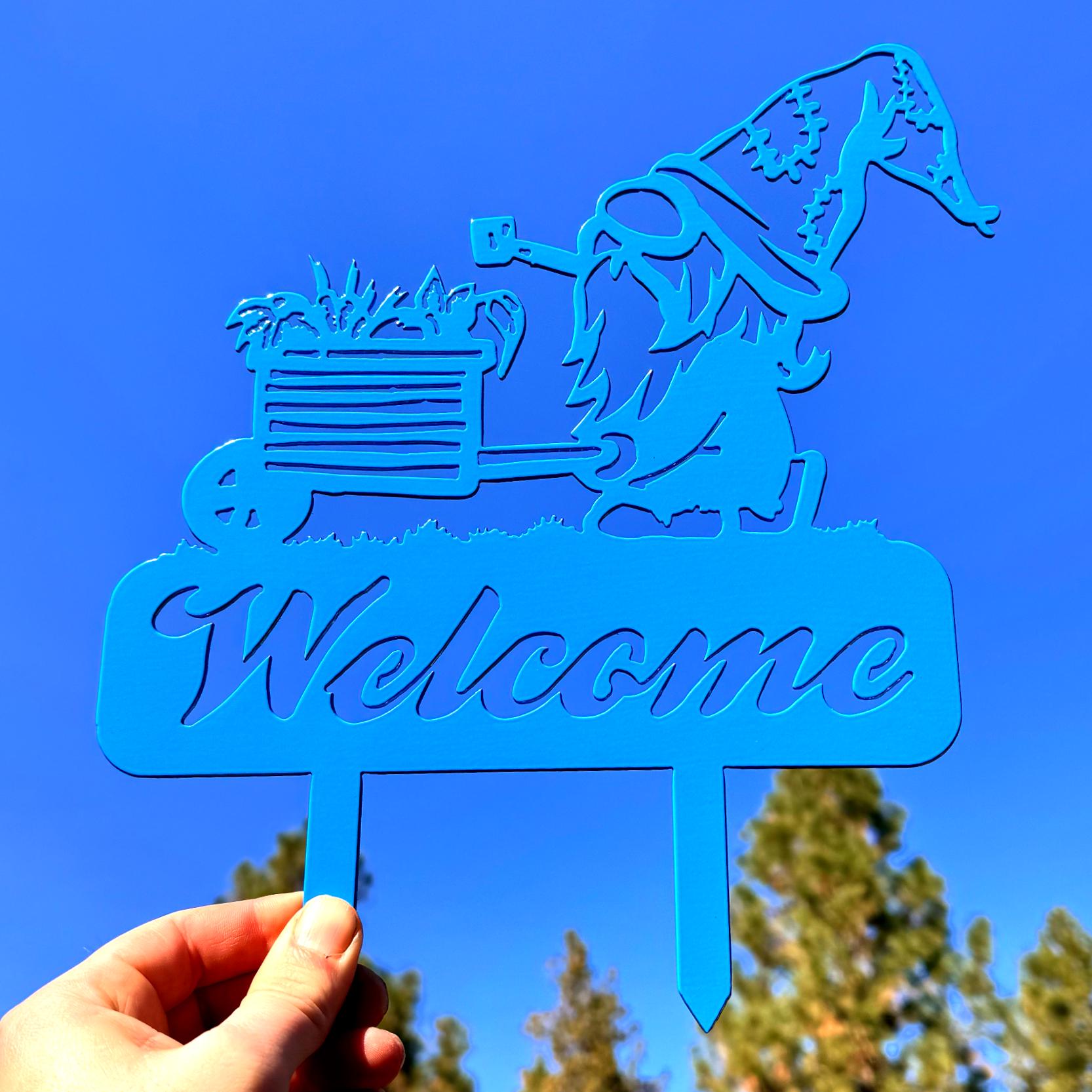 Gnome Welcome Metal Yard Stake – Whimsical Garden Decor for Outdoor Spaces | Powder-Coated Steel Lawn Decoration, Funny Gnome Lover Gift