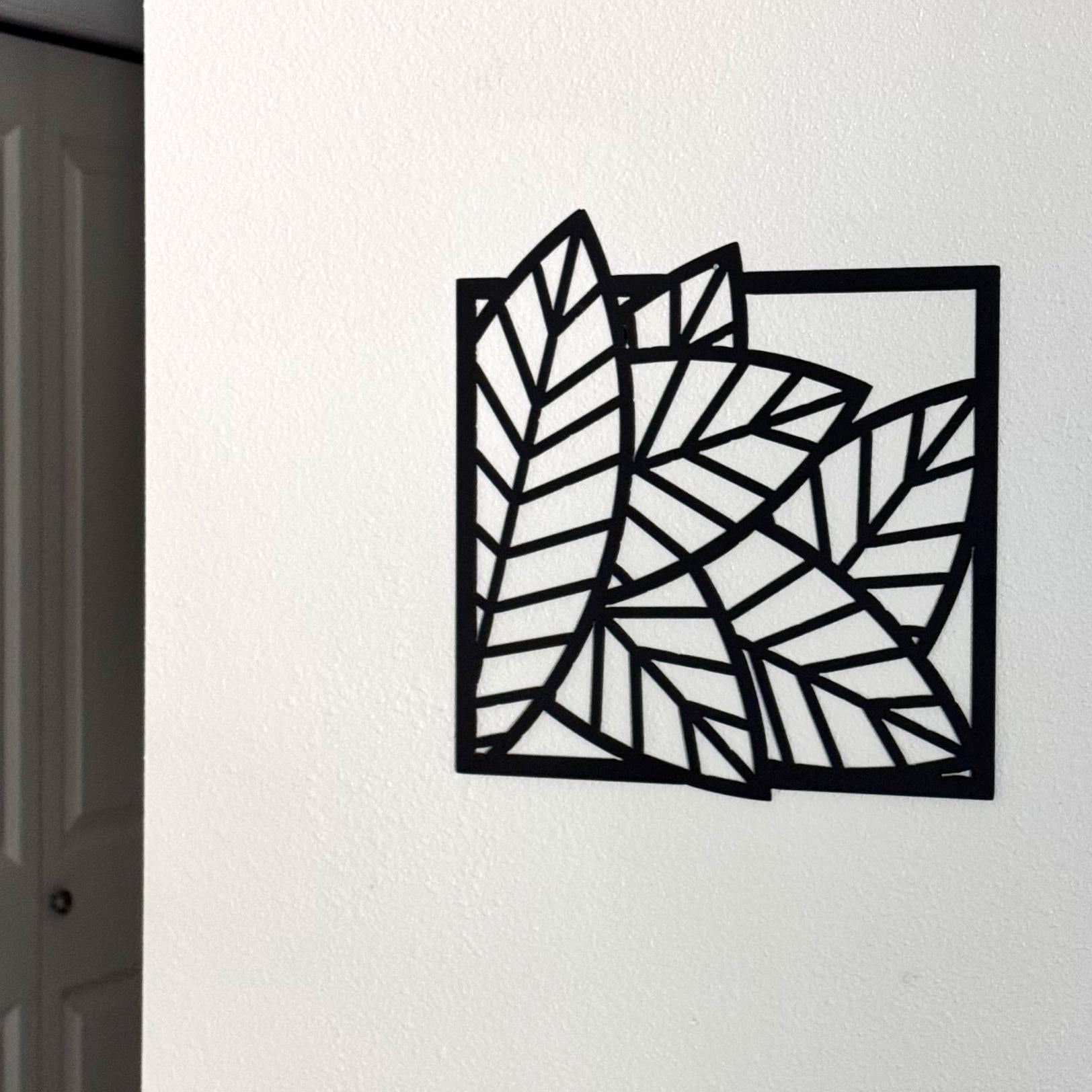 Leaf Metal Wall Art Set – Modern Geometric Nature Decor | 3-Panel Wall Sculpture for Living Room, Bedroom, or Office, Matte Black Steel Art