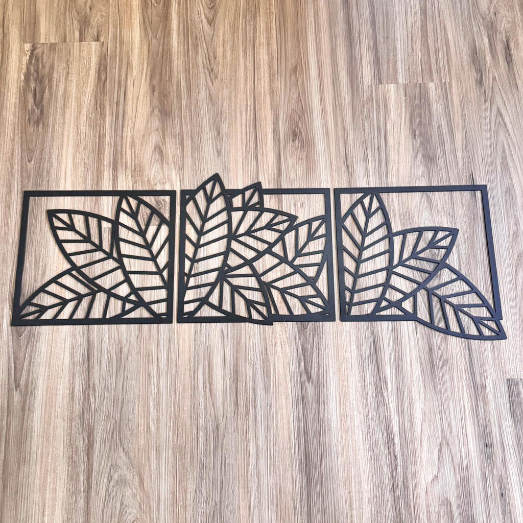Leaf Metal Wall Art Set – Modern Geometric Nature Decor | 3-Panel Wall Sculpture for Living Room, Bedroom, or Office, Matte Black Steel Art