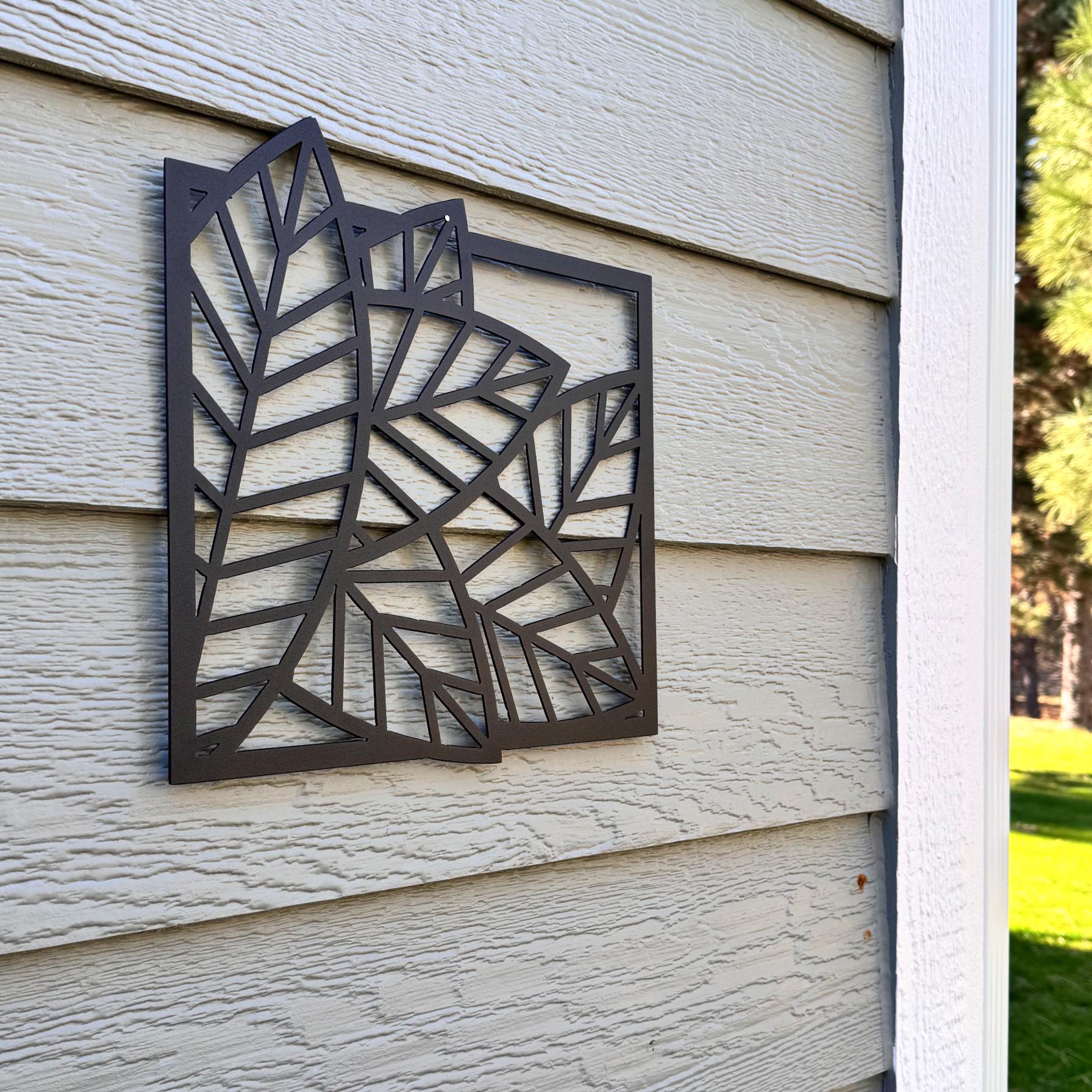 Leaf Metal Wall Art Set – Modern Geometric Nature Decor | 3-Panel Wall Sculpture for Living Room, Bedroom, or Office, Matte Black Steel Art